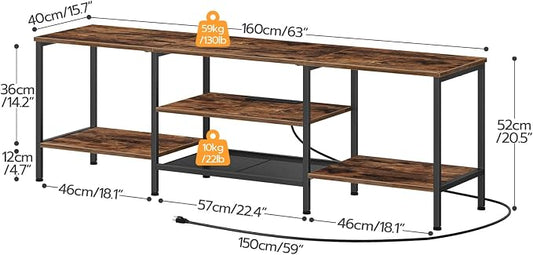 HOOBRO TV Stand with Power Outlets to 75 Inches, TV Console Table with Open Storage Shelves Cabinet, Industrial Media Entertainment Center for Living Room Bedroom, Rustic Brown and Black BF60DS01