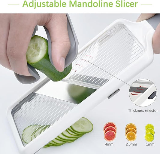 Multi Handheld Mandoline Slicer - Adjustable Stainless Steel Blade, Slicer Vegetable Cutter with Comfort Grip, Safety Features, Easy to Clean, Slicers for Fruits and Vegetables