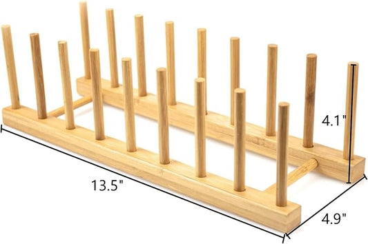 Lawei 4 Pack Bamboo Dish Drying Rack, Plate Rack Stand Pot Lid Holder, Dish Organizer Racks for Plates, Cups, Bowls, Cutting Board, Drying Rack Stand Drainer, Kitchen Cabinet Organizer