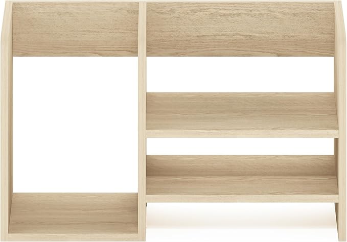 Furinno Hermite Desk Organizers, Office Organization with Accessories and Vertical File Holder, Desktop Book Shelf, for Office Supplies, Desk Accessories, for Study Room, Dorm, Natural Oak
