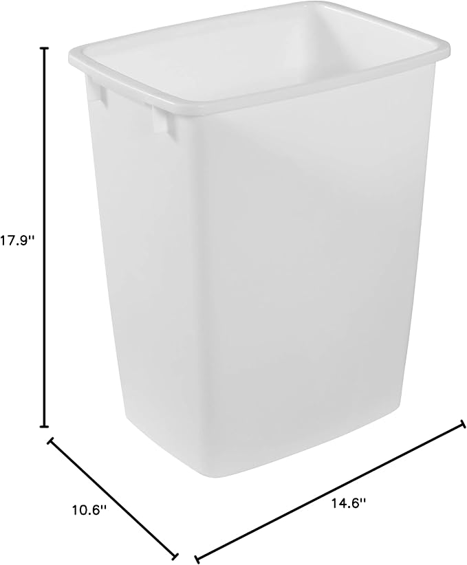 Rubbermaid Small Kitchen Bathroom Trash Can, 9 Gallons, White, Waste Basket for Under Counter/Kitchen/Office/Bedroom/Bathroom