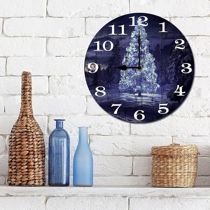 Pine Wall Clock 10 Inch Wooden Battery Operated Autumn Forest Maple Leaves Wall Clocks Decorative Indoor,Decorative for Kitchen Bathroom Bedroom