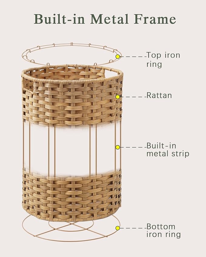 SETVSON Laundry Basket Round Rattan Laundry Hamper 29.1 Gal(110 L)Handwoven Large Wicker Basket with Handles, Wicker Hamper with Removable Bags and 2 Mesh Bags for Bathroom Living Room Natural(No Lid)