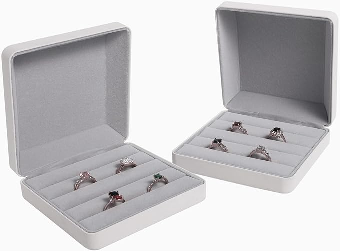 Small Ring Organizer Box, Portable Jewelry Rings Display Collector Case, Jewelry Ring Tray holder Showcase. Modern Rings Storage Boxes Fit for Women, Girl for Travel (White)