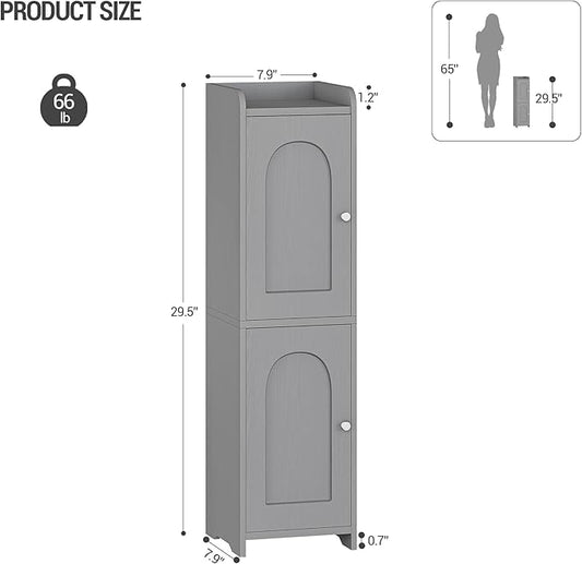 Hzuaneri Bathroom Storage Cabinet, Small Corner Floor Cabinet with 2 Doors and Adjustable Shelf, Narrow Toilet Paper Cabinets, Bathroom Organizer for Small Spaces, 7.9" D x 7.9" W x 29.5" H Gray