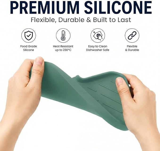 MicoYang Silicone Soap Dish with Drain Spout — Self-Draining Sink Organizer Tray for Bathroom & Kitchen, Sponges, Dispensers & Soap Holder, Non-Slip & Dishwasher Safe, Green (Medium, 9.6"×5.3")