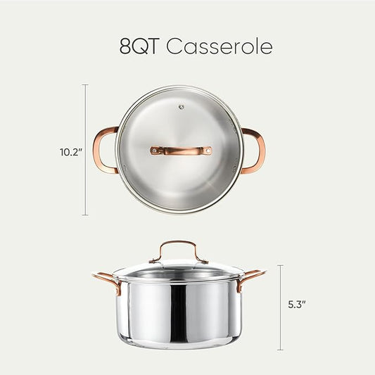 CAROTE 8 Qt Tri-Ply Stainless Steel Stockpot, Non-Toxic Stock Pot with Lid, Soup Pot for Pasta, Even Heating, Oven Safe, Induction, Ceramic and Gas Cooktops Compatible, Sliver, Mothers Day Gifts