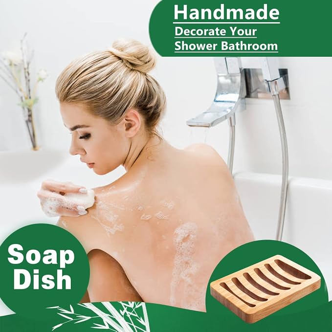 3 Pack Bamboo Wood Soap Dish Bar Soap Holder with Self Draining Tray Natural Waterfall Drain Soap Saver for Shower Bathroom Kitchen