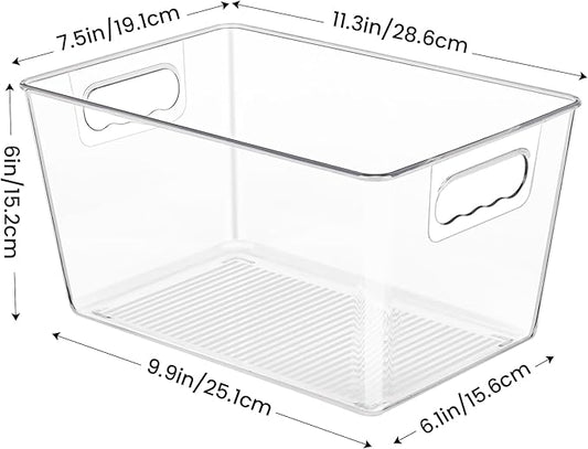 YIHONG 8 Pack Clear Pantry Organizer Bins,Plastic Storage Containers with Handle for Kitchen,Freezer,Cabinet,Closet,Bathroom Under Sink Organization
