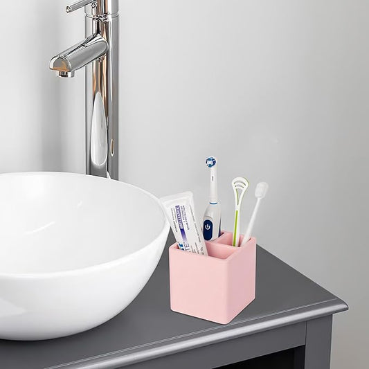 Diatomite Toothbrush Holders for Bathrooms, Electric Toothbrush and Toothpaste Holder 3 Slots Tooth Brush Organizer for Bathroom Countertop, Shower, Vanity - Blush Pink