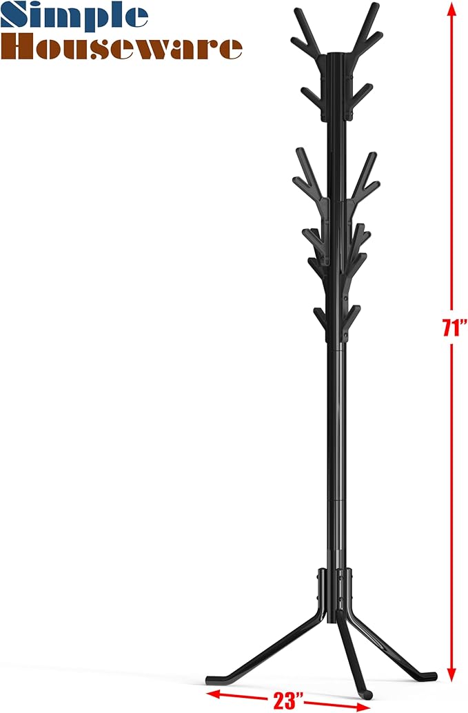 Simple Houseware Standing Coat and Hat Hanger Organizer Tree Shaped Rack for Entryway, Bedroom, and Hallway, 18 Hooks, Black
