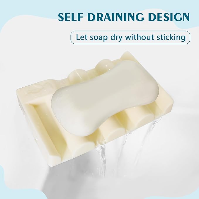 Silicone Soap Dish,Self Draining Soap Holder Perfect for Shower,Bathroom Sink,Kitchen Sink & Travel,Non-Slip Bar Soap Holder Extend Soap Life,Keep Soap Bars Dry & Easy Cleaning Beige-1Pcs