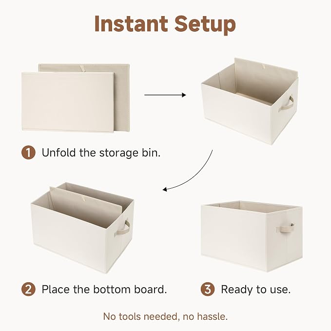 StorageWorks Fabric Closet Organizers and Storage Bin, Foldable Shelf Baskets for Organization and Storage, Beige, 3-Pack, Extra Large