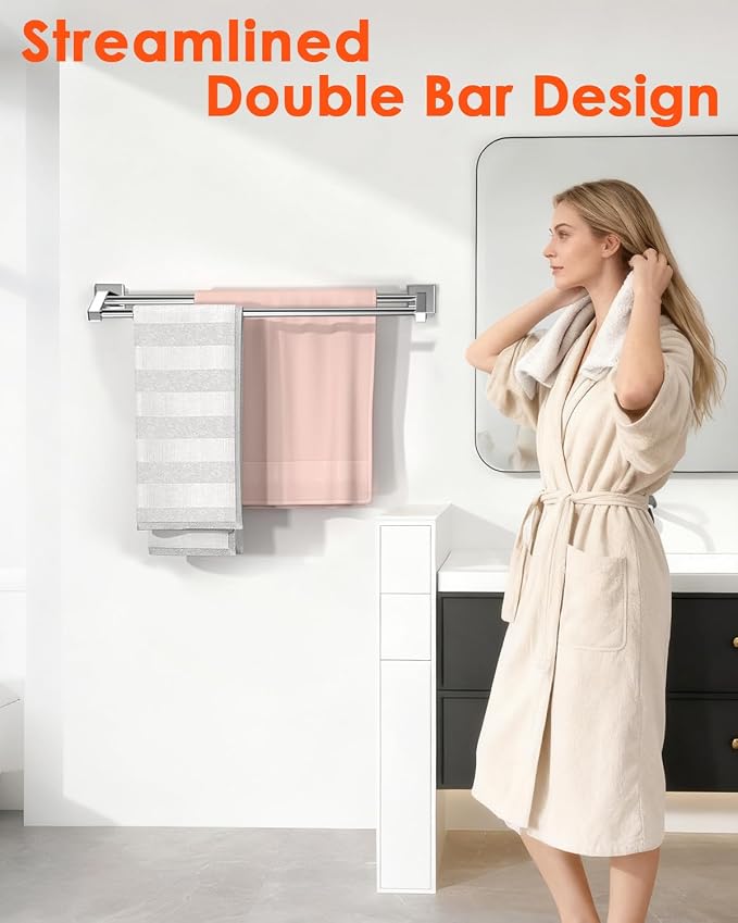 Alise Double Bath Towel Bars Towel Racks for Bathroom,Wall Mount Towel Holder Heavy Duty 28-Inch Towel Hanger Rail,SUS304 Stainless Steel Polished Chrome