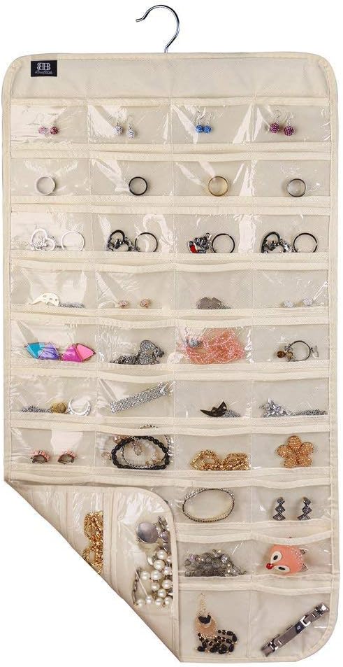 BB Brotrade Hanging Jewelry Organizer,Accessories Organizer,80 Pocket Organizer for Holding Jewelries(Beige)