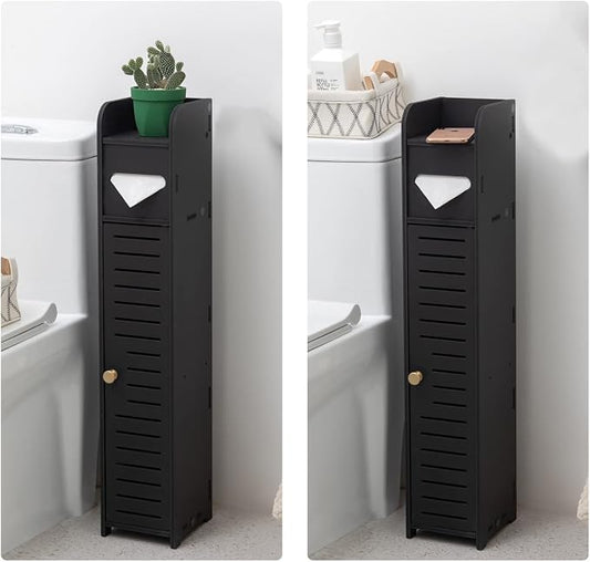 AOJEZOR Small Bathroom Storage Cabinet: Bathroom Toilet Paper Cabinet Fit for Small Roll,Black