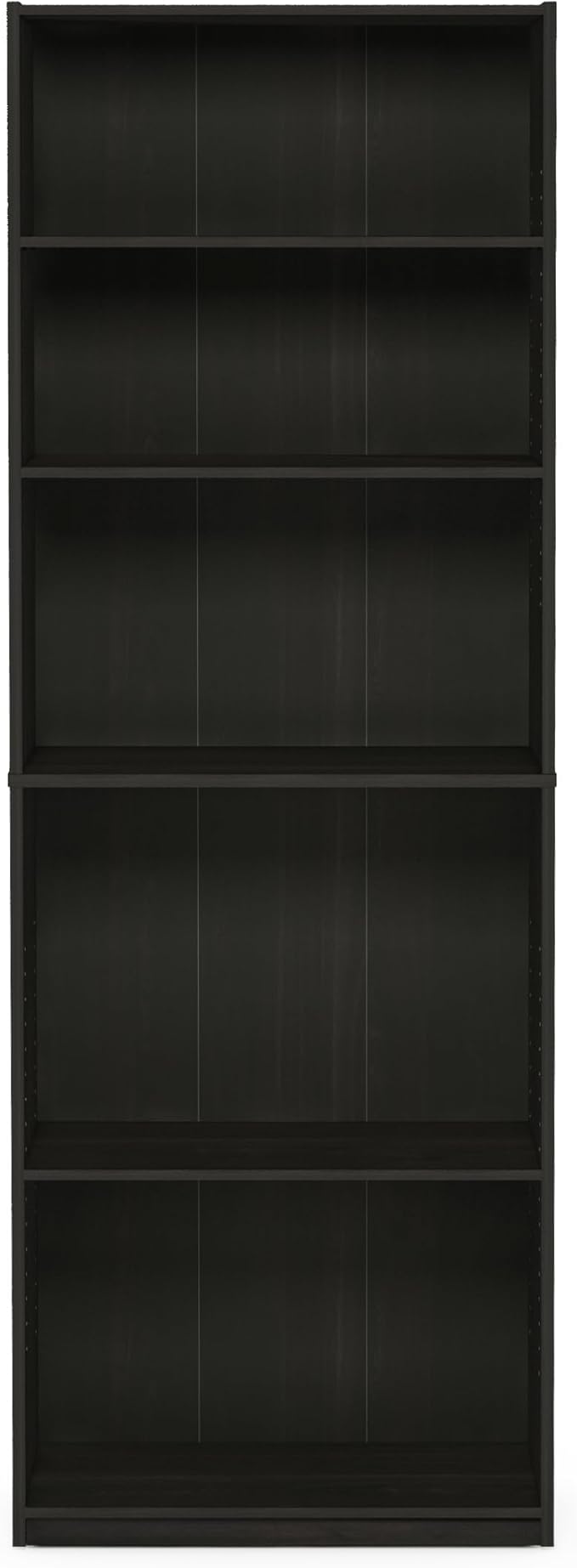 Furinno JAYA Book Shelf, 5-Tier Bookshelf, Bookcase with Adjustable Shelves, 9.5" x 24.5" x 71.2", for Organization and Storage, for Living Room, Bedroom, Home Office, Espresso