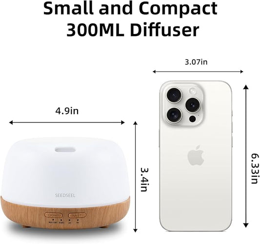 SEEDSEEL 300ML Essential Oil Diffuser with 7-Color LED Lights and Remote Control, Modern Minimalist Design, High-Efficiency Ultrasonic Mist Aromatherapy Diffuser for Home