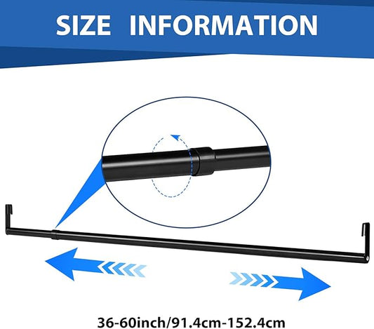 Threehoney Expandable Closet Rod for Wire Shelf Hanging Clothes Adjustable Heavy Duty Closet Hanging Rod Extender Heavy Duty Hanger Bar Metal Poles for Wardrobes Hanger, 1 Pack(36-60 Inch,Black)