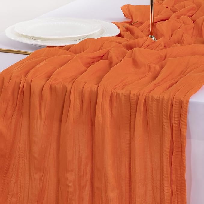 Socomi 6pcs Orange Cheesecloth Table Runner Valentine's Day Boho Rustic Gauze 120 inch 10FT Cheese Cloth Runner for Wedding Party Baby Shower Birthday Home Decor Holiday Decorations