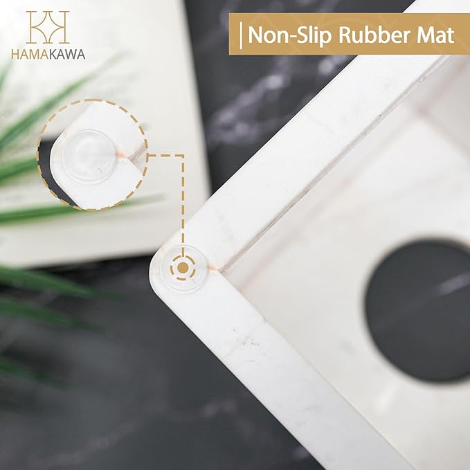 HAMAKAWA Natural Marble Tissue Box Cover, Volakas White Tissue Organizer 6 x 6 x 5.7 inch, Heavy Stone Decorative Box, Square Tissue Box Holder for Home Decor, Kitchen, Bathroom, Bedroom