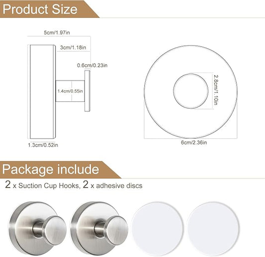 ZESLMG Suction Cup Hooks for Shower, Nickel Wreath Hangers for Front Door Glass Window Bathroom Kitchen Wall, Removable Towel Holder Bath Robe Loofah Coat Hooks No Damage for Hanging, 2 Pack