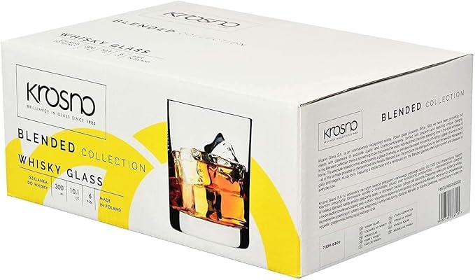 Krosno Whisky Sour Tumbler Glasses Old Fashioned Bourbon Cognac Brandy | Set of 6 | 10.1 oz | Blended Collection | Perfect for cocktails, drinks, water, juice, scotch, irish liquor, whisky