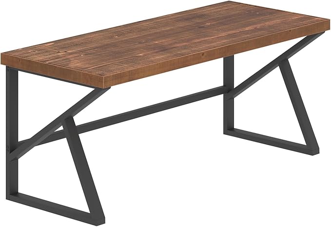 IBF Solid Real Wood 55 Inch Office Computer Desk, Rustic Writing Study Table for Student, Natural Wooden and Metal Gaming Home Office Desk, Rustic Industrial Executive Work Desk Workstation, Brown