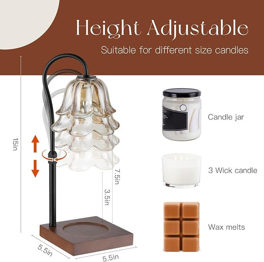 Candeldo Candle Warmer Lamp with Timer: Flower Black Candle Lamps Height Adjustable Vintage Home Bedroom Decor Mom Birthday Gift for Women