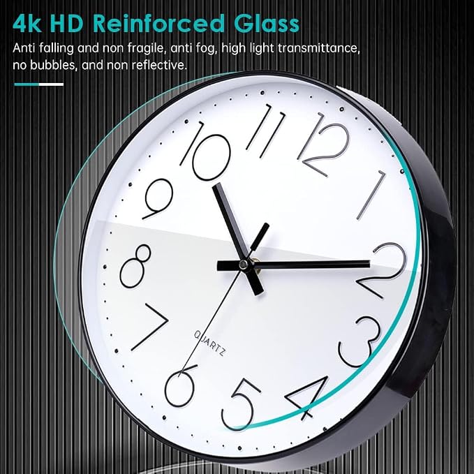 jomparis 12 Inch Wall Clock Silent Non Ticking Battery Operated Quartz Modern Decorative Round Wall Clock for Office Classroom School (Black)