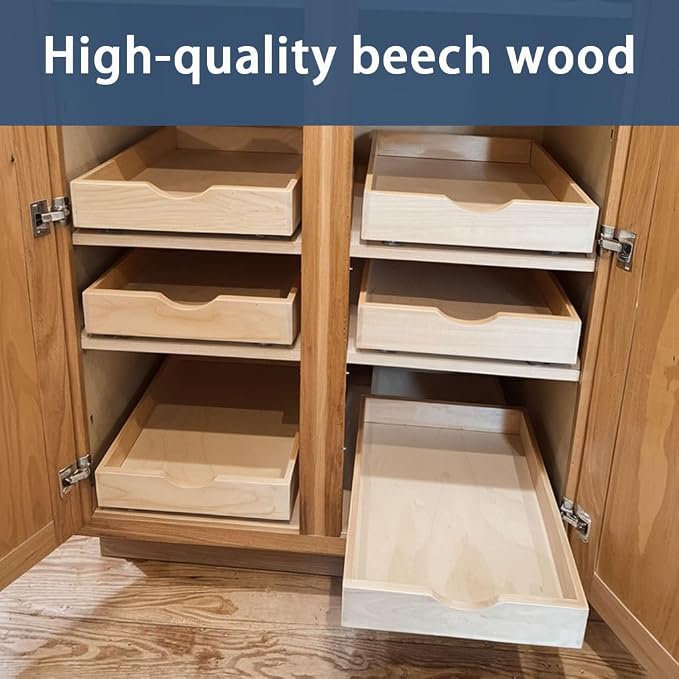 Pull Out Cabinet Drawers - 6x2 Size Options (12-23'W,18-21'D), Pre-Assembled with Soft Close Slides, Solid Beechwood, Easy Installation(16'W x 18'D)