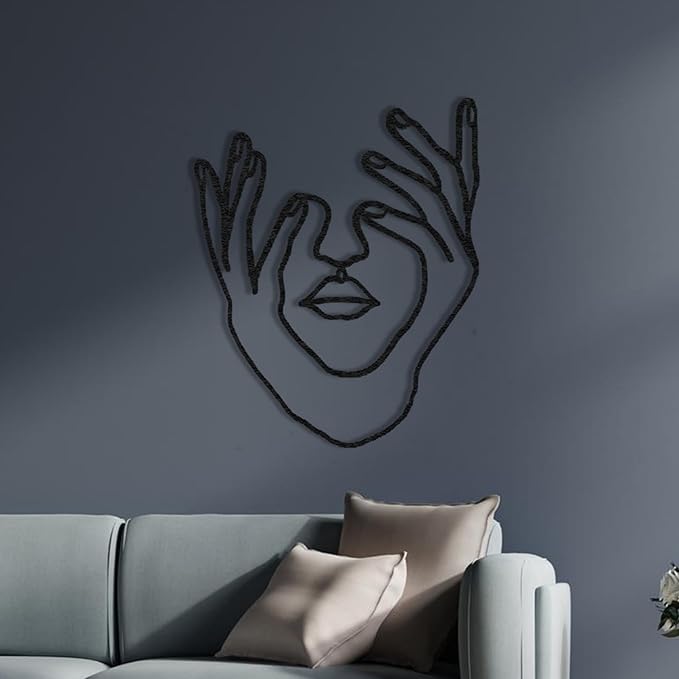 Wita Home Modern Hands and Face Woman Metal Wall Art, Minimalist Line Art for Living Room, Bedroom, or Office, Artistic Iron Wall Decor, Gift for Her, Elegant 3D Black Metal Sculpture (24x18 inches)