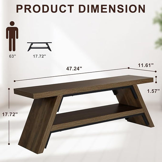 2-Tier Shoe Bench,Solid Wood Shoe Storage Bench,Modern Narrow Bench for Entryway, Kitchen, Bedroom, Dining(Brown)