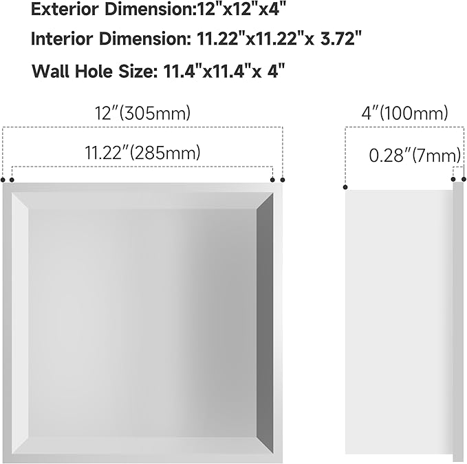 Shower Niche No Tile Needed, 12 x 12 White Shower Niche Insert Tile Ready, Recessed for Shower Wall Bathroom Storage Over Mount Installation