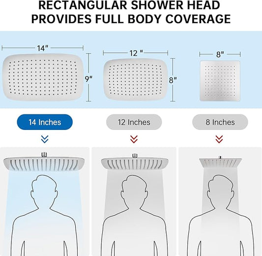 G-Promise All Metal 14 Inch Rain Shower Head with Massage Mode Handheld Spray Combo, 3-Way Diverter with Pause Setting, Full Body Coverage, Modern Bathroom Upgrade (Brushed Nickel)
