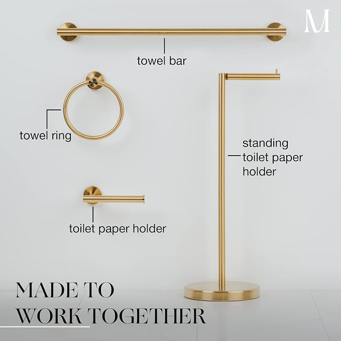 MARMOLUX ACC Free Standing Toilet Paper Holder Stand with Storage for 4 Rolls of Toilet Tissue for Bathroom, Stainless Steel Luxury Brushed Gold, 1pc - Bathroom Sets - Toilet Paper Storage