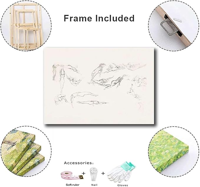 SENLYCH Wall Art Canvas Print Vintage Swimmer Art Sketch Beachy Wall Art Summer Home Decor Swimmer Neutral Art Print Modern Home and Bedroom Decoration 16x24inch Wood Frame