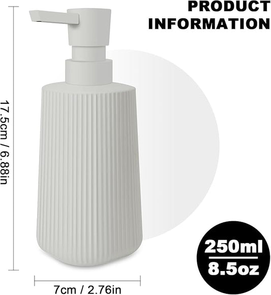 2 Pack Glass Small Soap Dispenser for Bathroom and Kitchen 250ml/8.5oz Dish Soap Dispenser Modern Farmhouse Striped Style Hand Soap Dish Soap Dispenser with Pump (Beige)