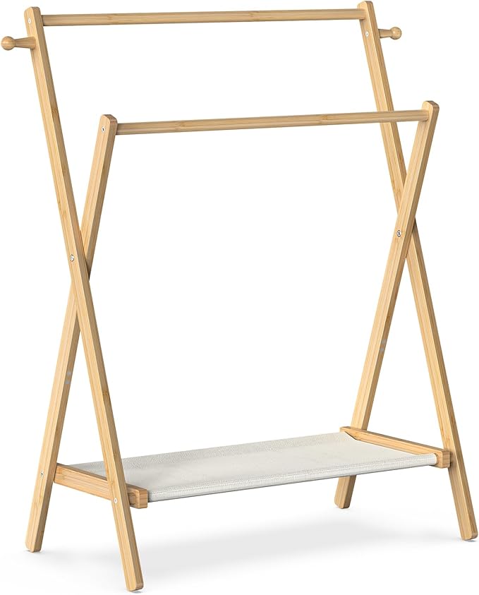 Kids Clothing Rack, Small Clothes Rack for Toddler Pets, Kids Dress Up Rack with Storage Shelf & Double Rods, Foldable Kids Clothes Rack for Nursery Child's Room (Regular Size)