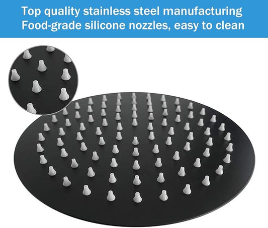 NearMoon Rain Shower Head, Ultra-Thin Design-Pressure Boosting, Awesome Some Experience, High Flow Stainless Steel Rainfall Head (8 Inch,Matte Black)
