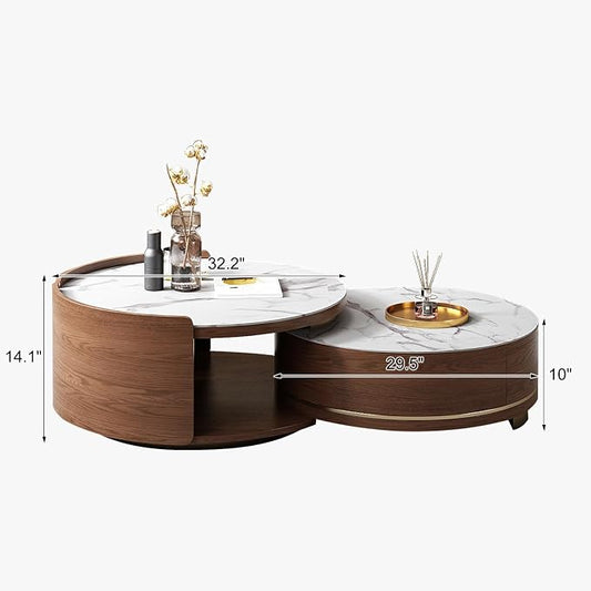 Lartis Nesting Coffee Table with Drawer Round Coffee Table Sintered Stone Coffee Table