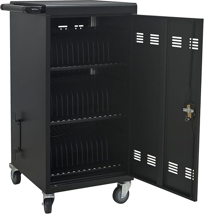Aokleo 45 Devices Laptop Charging Cart,Tablet Storage Carts for pad Up to 16.3" Screen Size, Classroom Computer Mobile Charging Station for Pads, Chromebooks,Laptops, Security Storage(45 Bay-Black)