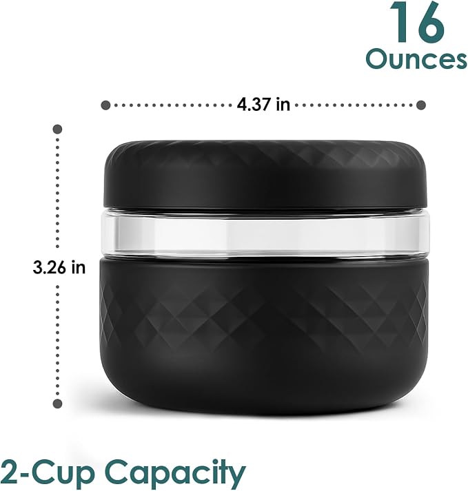 2 Pack 16 oz Glass Lunch Bowl Containers with Lids | Leak & Spill Proof, BPA-Free, Microwave & Dishwasher Safe, Airtight Meal Prep & Food Storage Jar for Lunch, Salad, Soup, Oats, Stew, Yogurt