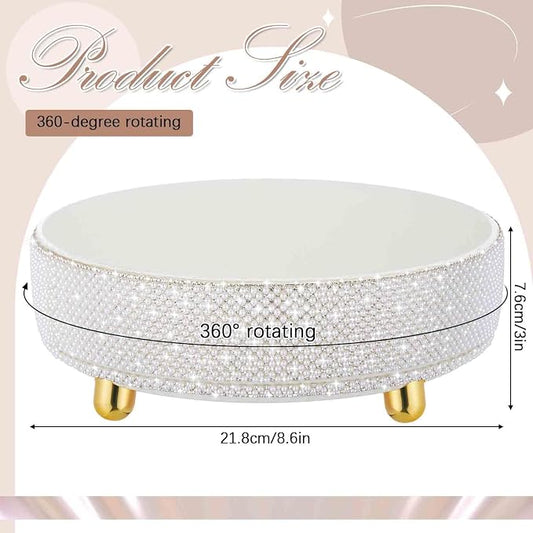 Honeydak 360 Rotating Perfume Organizer Gift for Women, Rhinestone Preppy Skincare Organizer Bathroom Counter Makeup Holder Skincare and Perfume Storage for Cosmetic(1 Tier,Pearl,White)