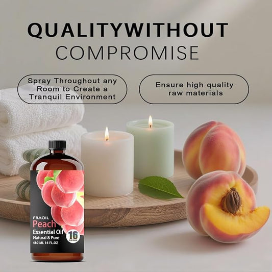 Peach Essential Oil, Peach Oil 16 Fl Oz 480 ML for Diffuser Humidifier Yoga Cleaning DIY Candle Soap Making Perfume Gift for Women Essential Oils FRAOIL (Peach 16 Fl Oz (Pack of 1))