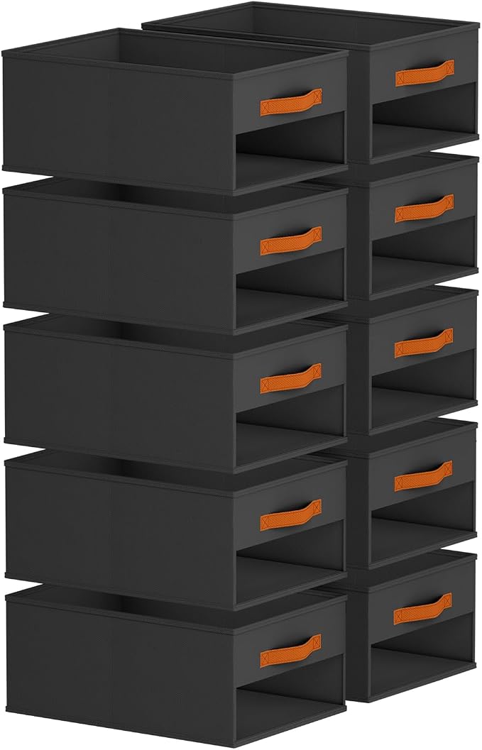 Homsorout Drawer Organizers and Storage - 10 Pack Foldable Pants Organizer with Clear Window & Handles, Fabric Closet Organizer for Clothes, Jeans, Sweaters, Towels, T-shirt, Scarf (Black)