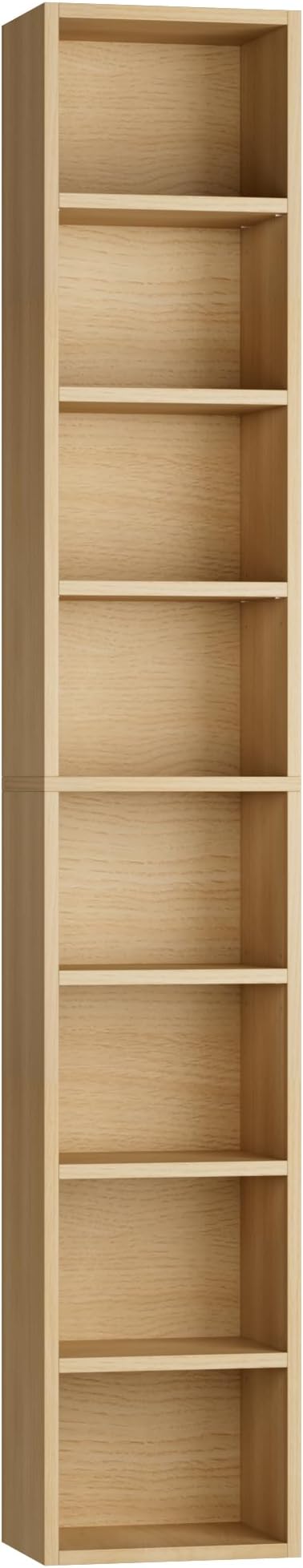 FOTOSOK 8-Tier Media Tower Rack, 11.6 X 9.3 X 71 Inches CD DVD Slim Storage Cabinet with Adjustable Shelves, Tall Narrow Bookcase Display Bookshelf for Home Office, Natural