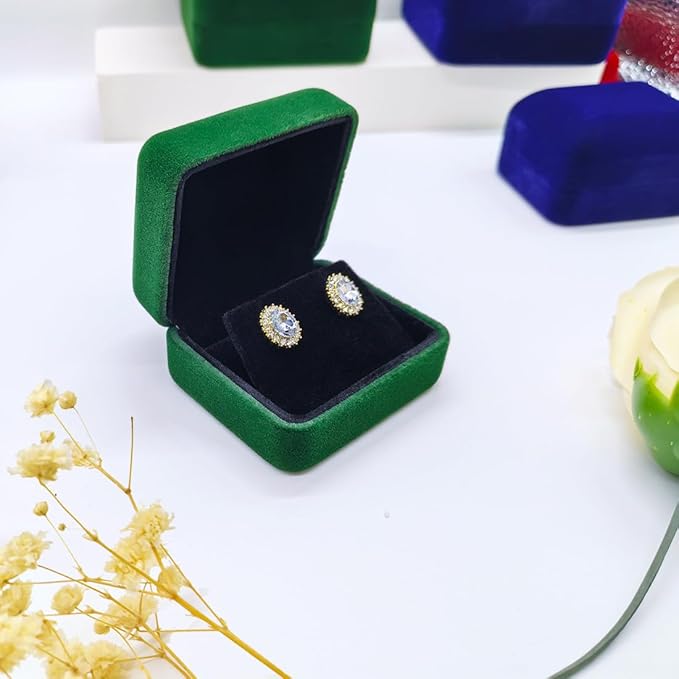 GBYAN 2 Pieces Velvet Earring Box,Stud Earring Gift Box,Jewelry Display Case for Proposal,Engagement,Wedding and Birthday,Green