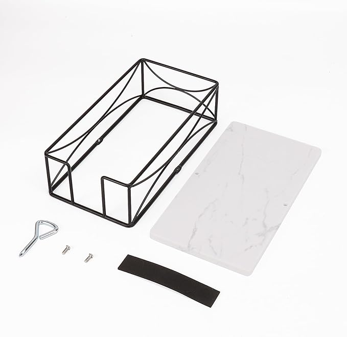 Livabber Guest Napkin Holder, Metal Bathroom Paper Hand Towel Storage Modern Napkin Tray Caddy for Countertop, Table Kitchen, Dinning Room (Black, Marble Base)