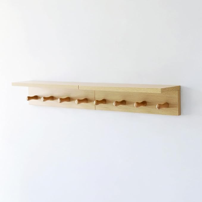 Entrance Coat Rack ,Coat Hooks, Wall-Mounted Wooden Hook Rack, Wall-Mounted Shelves(Oak Color Finish—A-2)